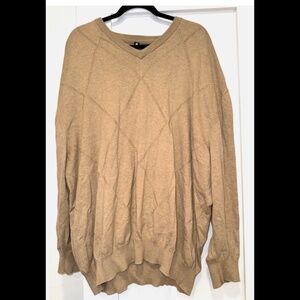 Vintage Damon Cotton Diamond Pattern Sweater Men Size 4X Camel Beige V-Neck